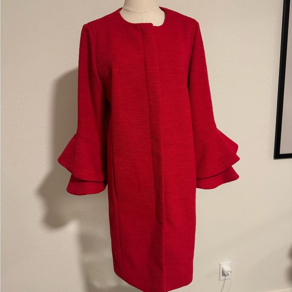 Chic Red Ruffle Sleeve Trench Coat